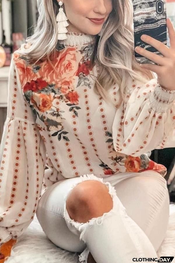 Floral Ruffle Trim Top
