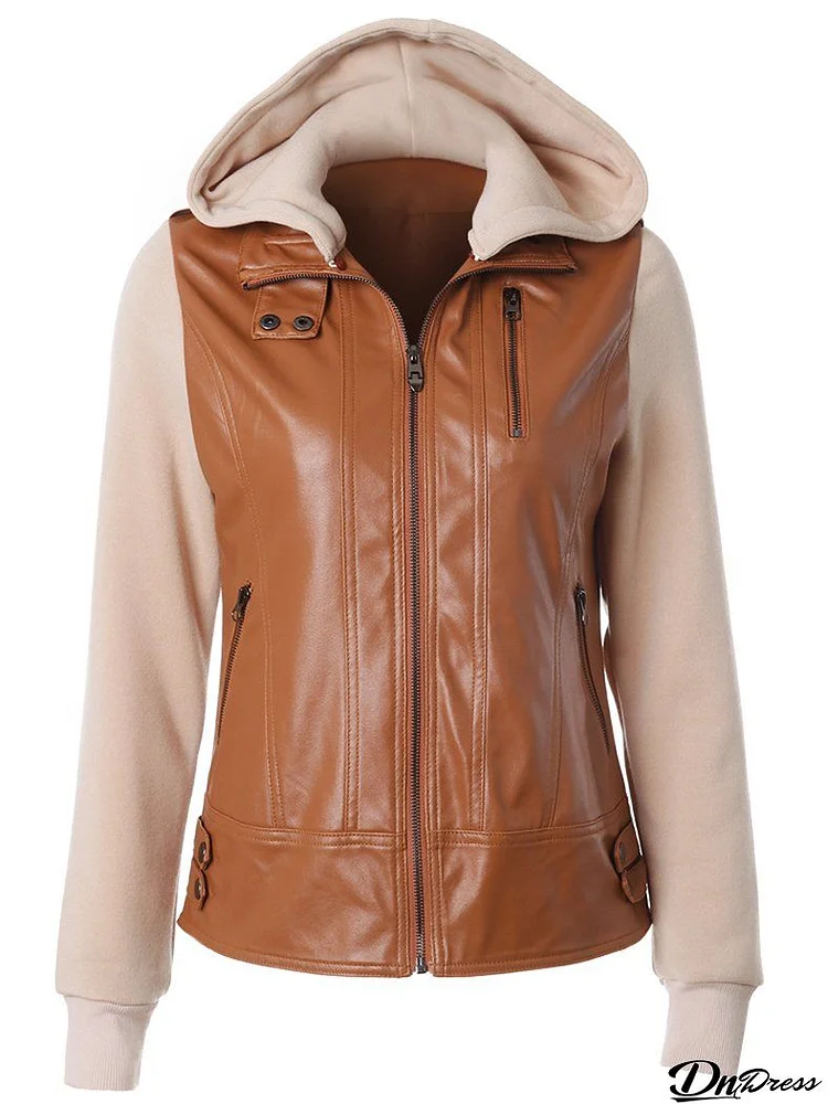 Detachable Hood Stitching Zipper Jacket