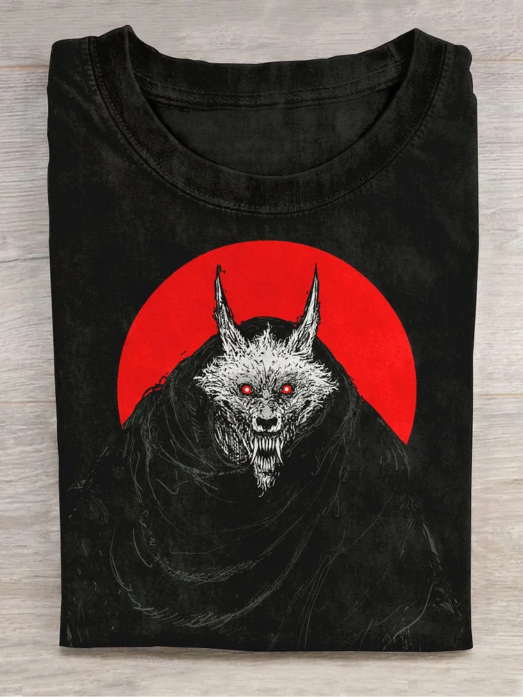 Unisex Wolf King Art Print Round Neck Short Sleeve T-Shirt