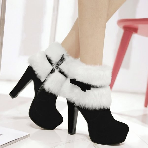 Women Casual Classic Shoes Christmas Boots Black Ankle Boots Faux Fur Party Boots Red Wedding Boots Heels Boots - Shop Trendy Women's Clothing | LoverChic