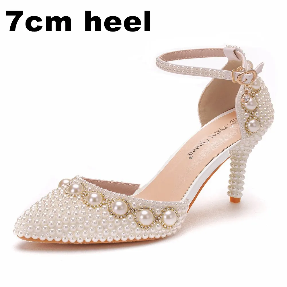 Breakj Breakj High-Heeled Sandals With Beaded Bracelets With Water Drill Sandals White Real Wedding Shoes