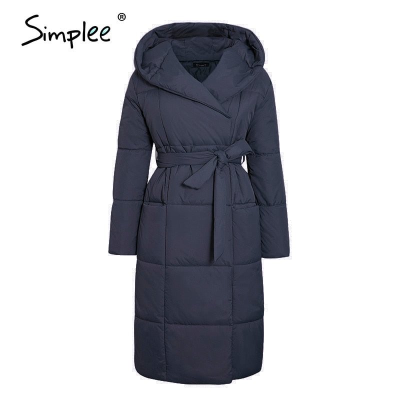 Simplee Casual light blue autumn winter women long parkas Warm hooded long sleeve female jacket High street Down Jackets 2020