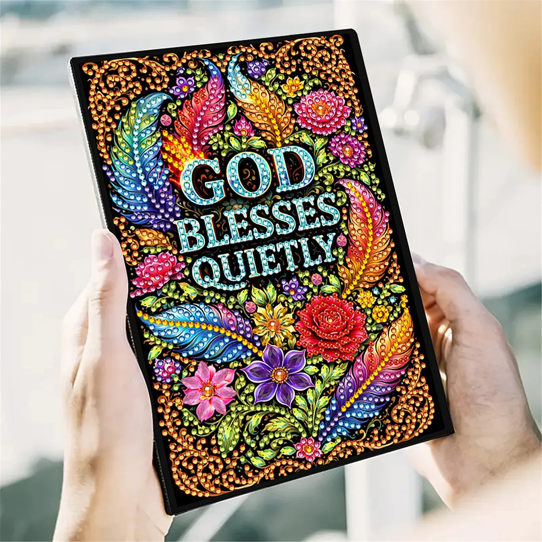 DIY Flower Diamond Painting Journals Notebooks 50 Pages A5 No Lines Special Shaped Diamond Art Kits for Beginners Craft Lovers and Artists (God Bless Quietly)