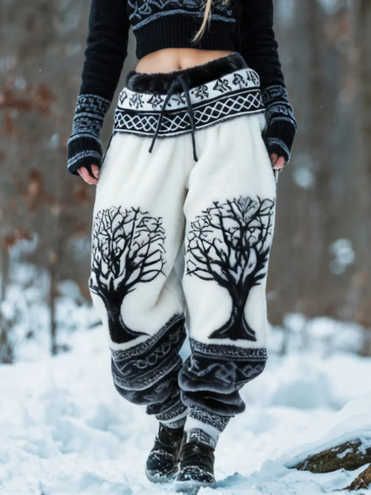 Viking Celtic Tree Pattern Design Women's Flannel Pants