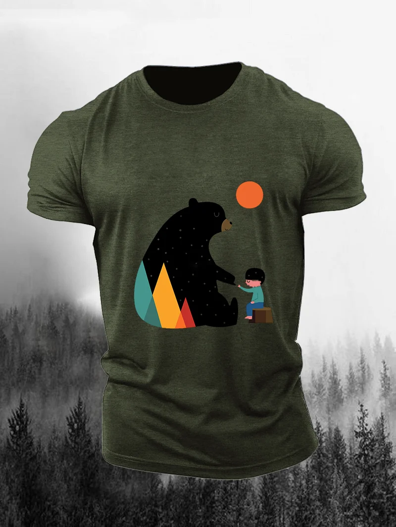 Bear And Child Print Short Sleeve Men's T-Shirt in  mildstyles