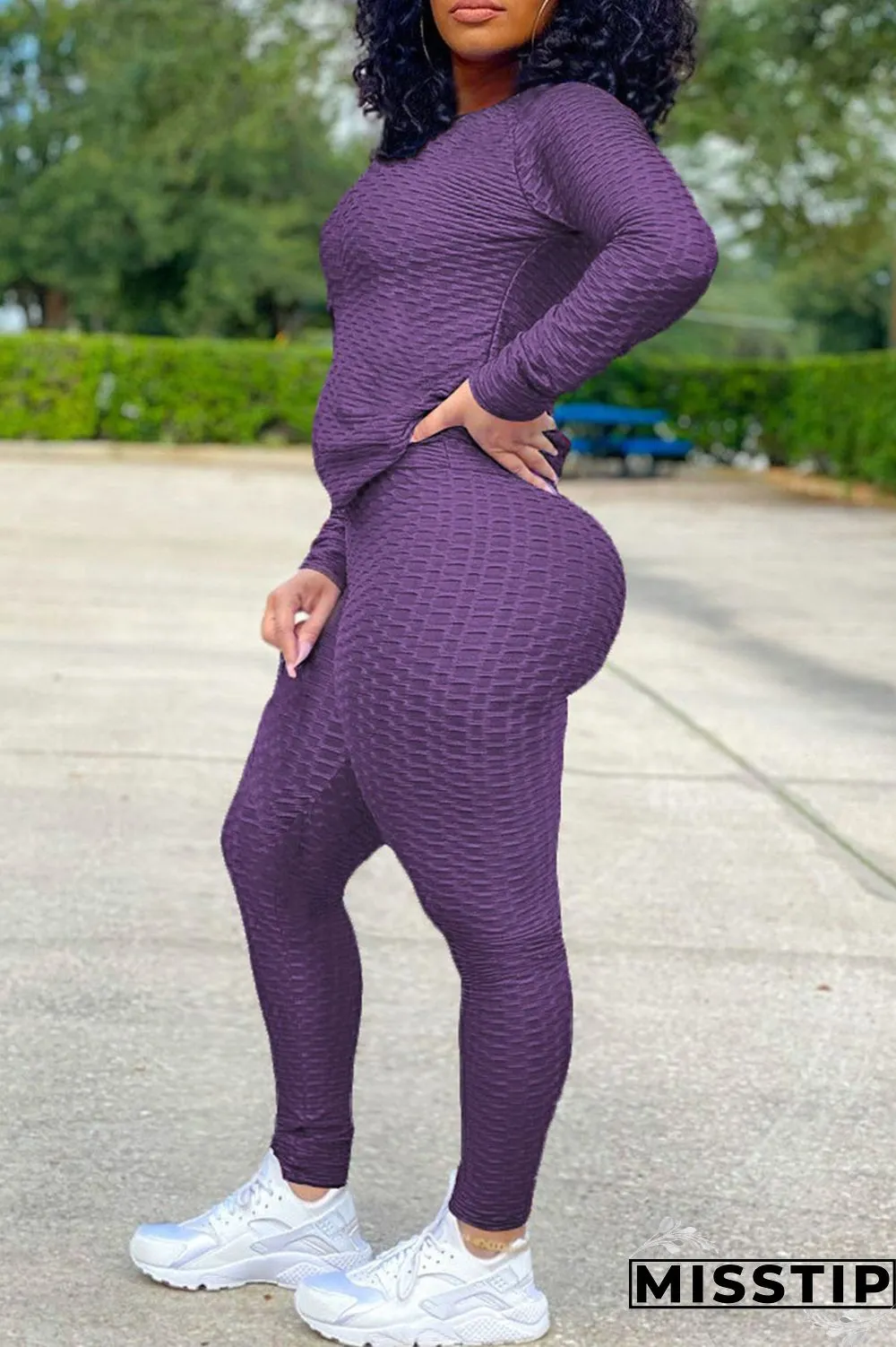 Orange Casual Solid O Neck Long Sleeve Two Pieces