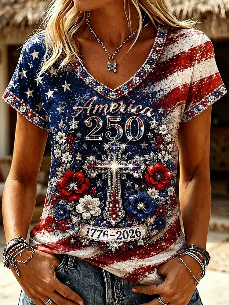 Women's 250th Anniversary American Floral Faith Short-Sleeve T-Shirt 