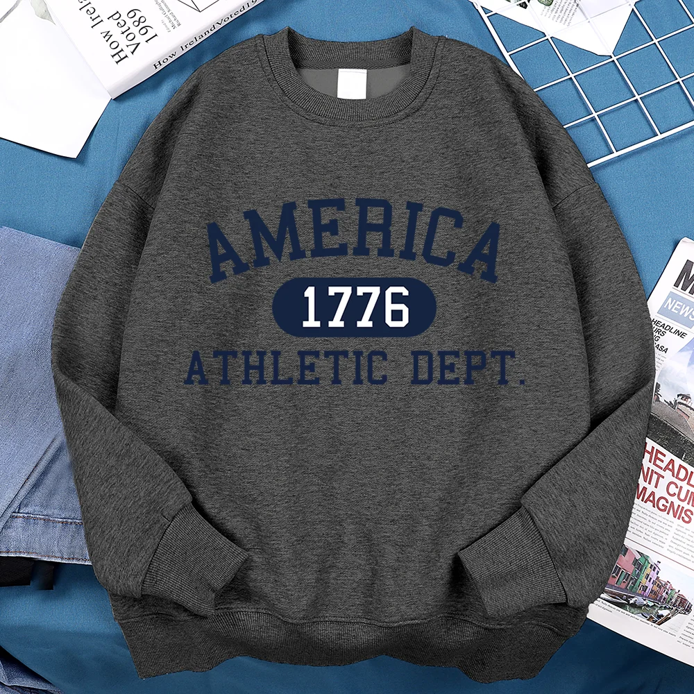 Unisex Retro America 1776 Athletic Dept Letter Printed Hoodies Pullover Sweatshirt