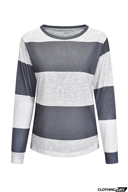 Color Block Stripe Long Sleeve T Shirt