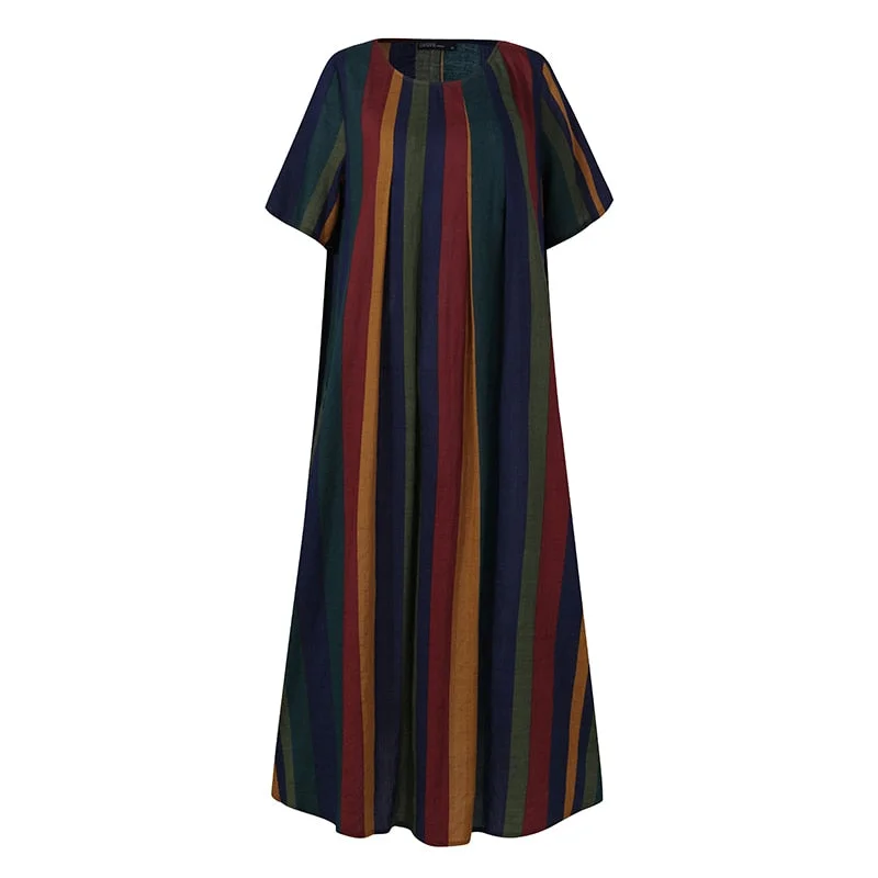 Kaftan Striped Dress Women's Summer Sundress ZANZEA 2022 Casual Short Sleeve Vestidos Female Baggy Robe Femme   7