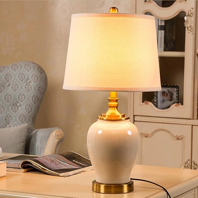 Small White Farmhouse Ceramic Bedroom Table Lamp - Appledas