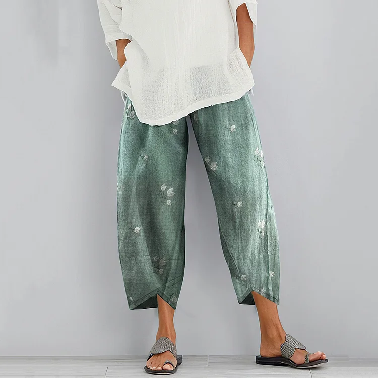 Comstylish Vintage Floral Blended Cotton Loose Casual Pants
