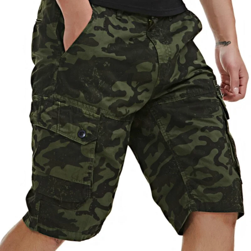 Huiketi Men's Cargo Shorts Summer Casual Shorts Men Cotton Fashion Camouflage Short Pants Man Multi Pocket Knee Length Trousers