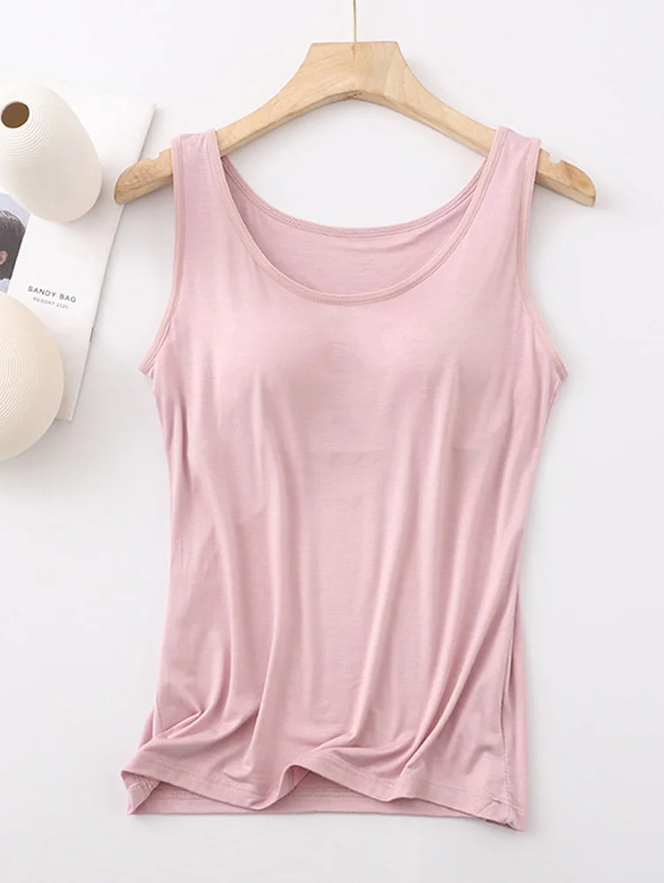Casual U Neck Sleeveless With Chest Pad Homewear Tank Top