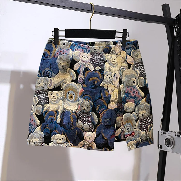 Cartoon Bear Print A-line Skirt - Modakawa modakawa