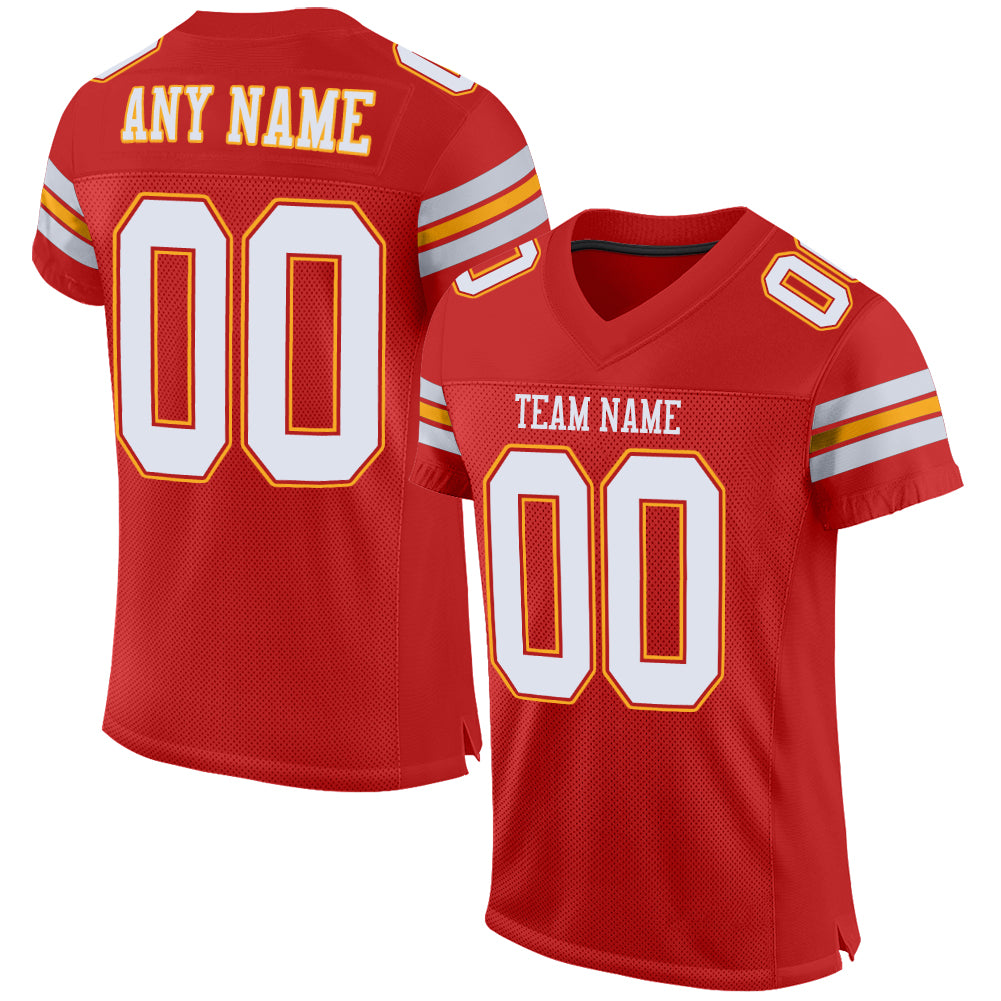 Custom Scarlet White-Gold Mesh Authentic Football Jersey | captainssportss.com