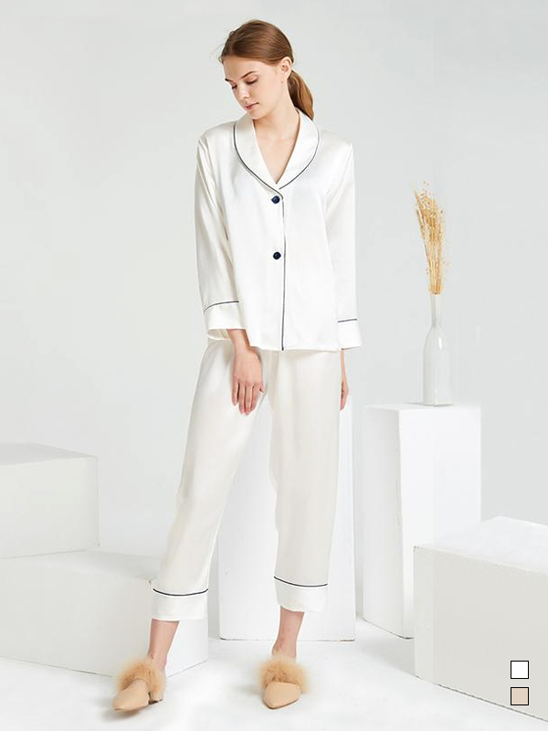 22 Momme Casual Contrast Trim Silk Pajamas Set