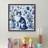 (Counted/Stamped)Blue White Porcelain Cat-11CT Cross Stitch 50*50cm