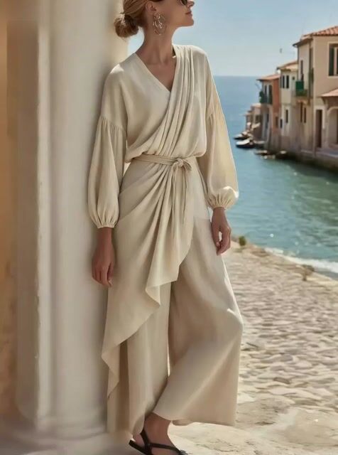 Women's Cross Neck Pleated Irregular Jumpsuit 