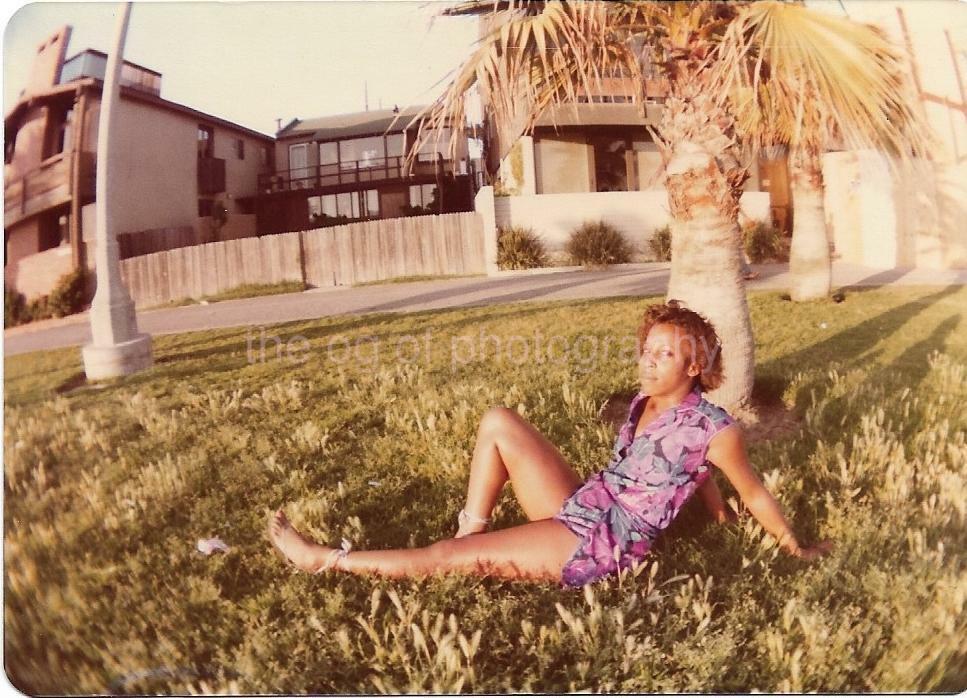 FOUND Photo Poster paintingGRAPH Color GIRL ON THE GRASS Original Snapshot VINTAGE Woman 02 13 J
