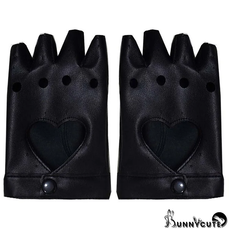 Hollow Out Buckle Cool PU Gloves