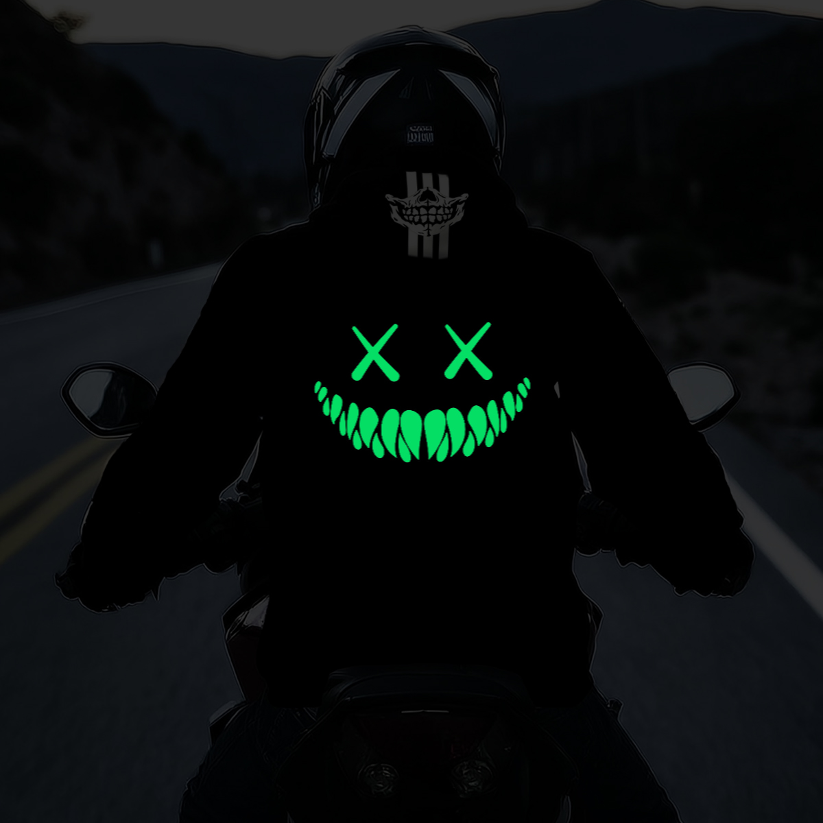 Luminous Devil Face Graphic Motorcycle Hoodie