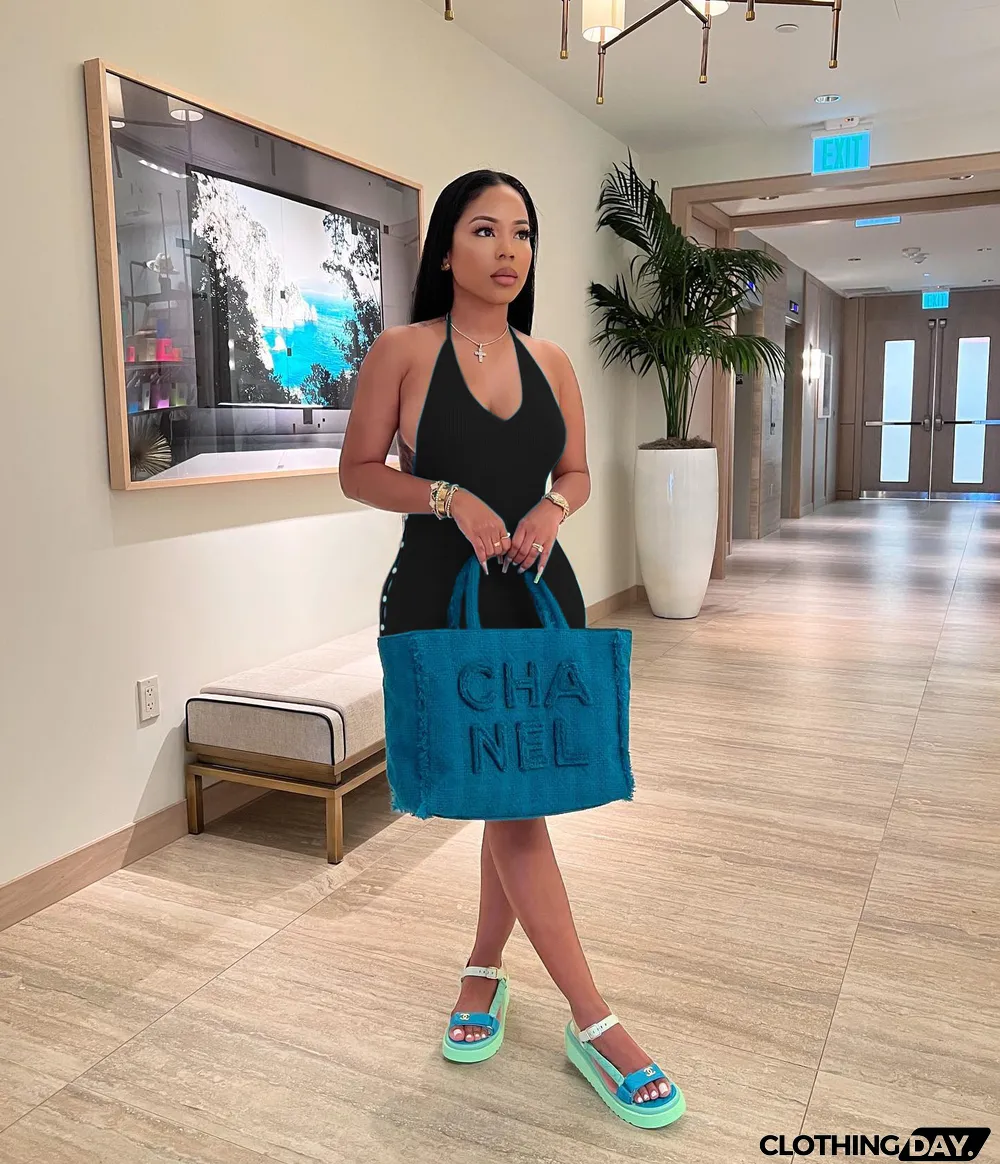 Halterneck Tie Open Back Side Button Dress