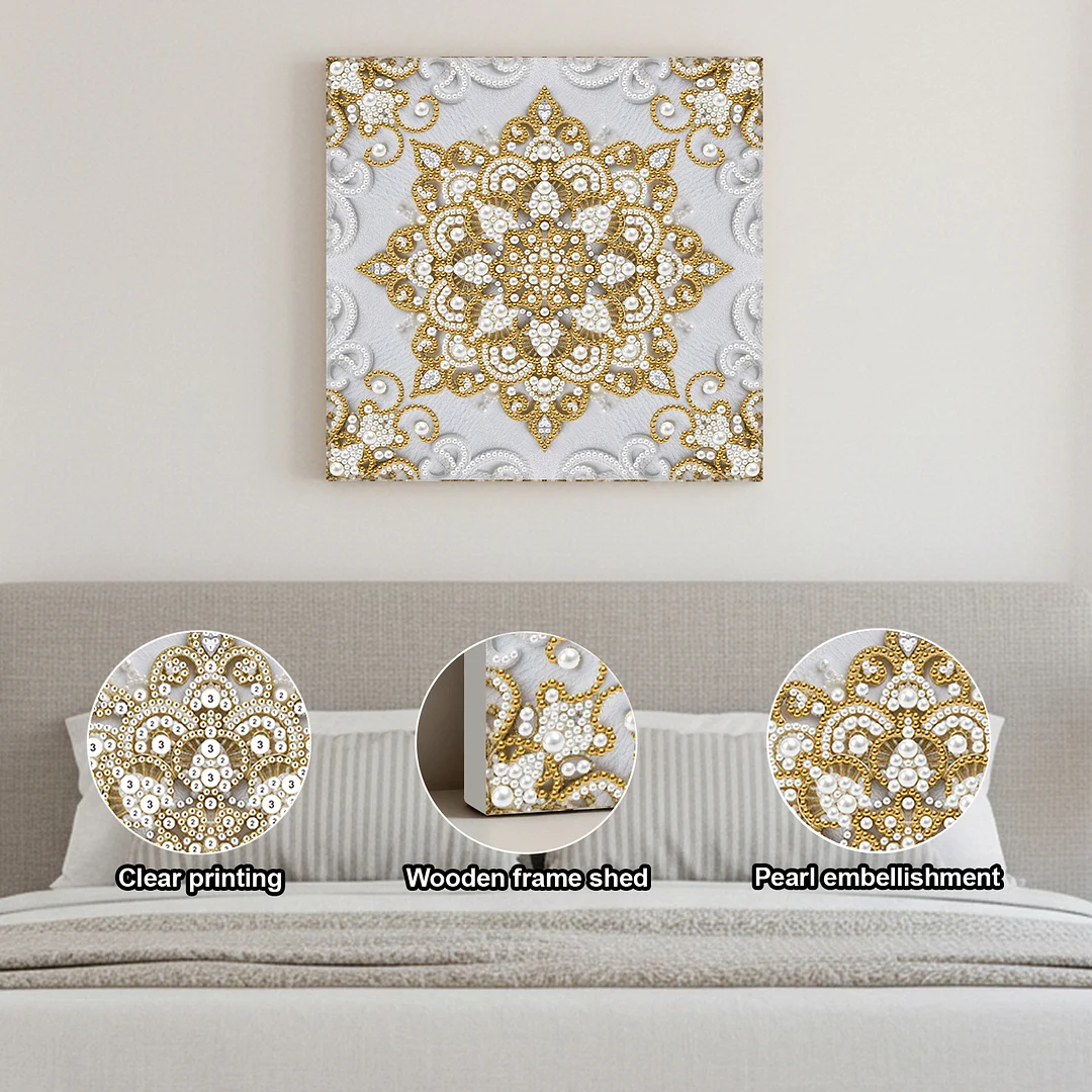 Square Mandala DIY Pearl Diamond Art Kit for Adult Home Decor 25x25cm With Frame