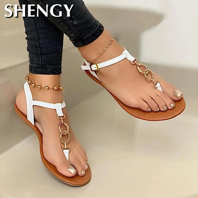 2020 Women Fashion Flip Flops Summer Sandals Solid Buckle Flats Women Shoes Beach Roma Casual Ladies Plus Size