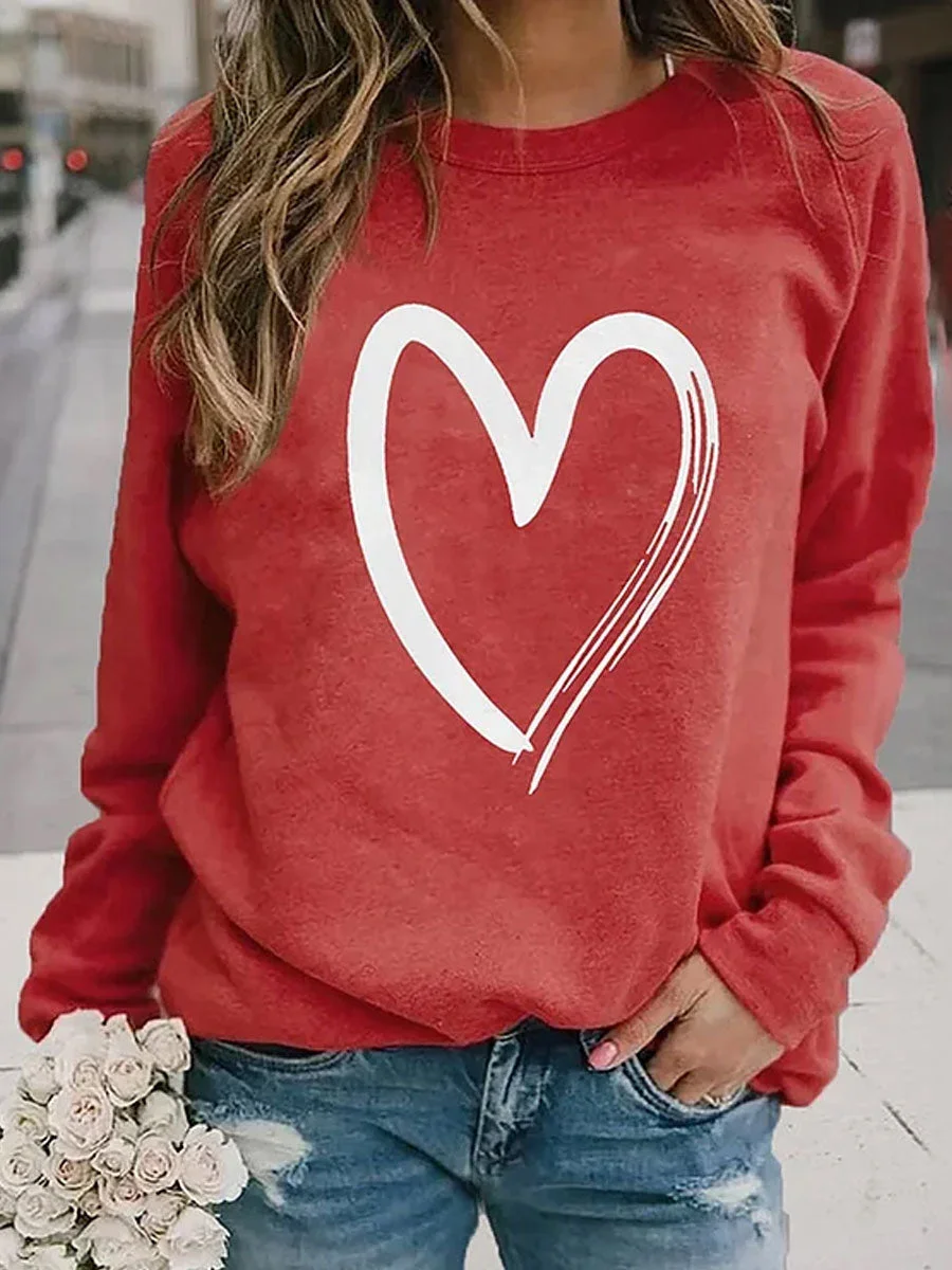 Simple Love Printed Round Neck Long Sleeve Sweatshirt