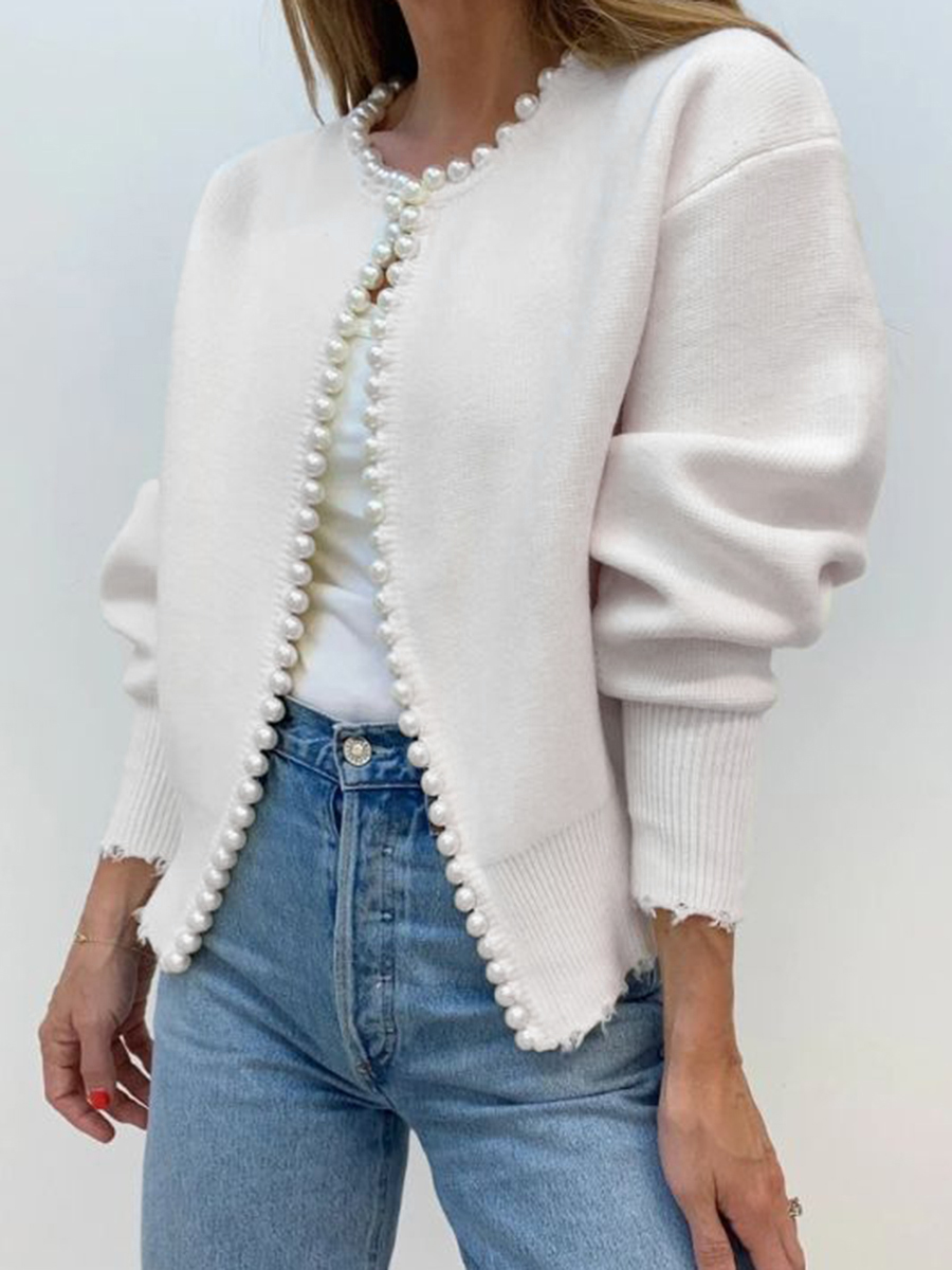 Short Pearl Placket Knit Fashionable Coat