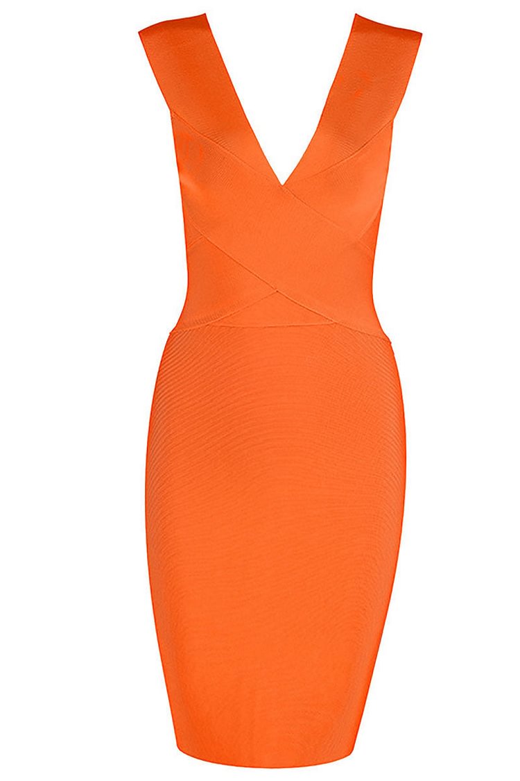 Orange Deep V-neck Sleeveless Bandage Dress - Life is Beautiful for You - SheChoic