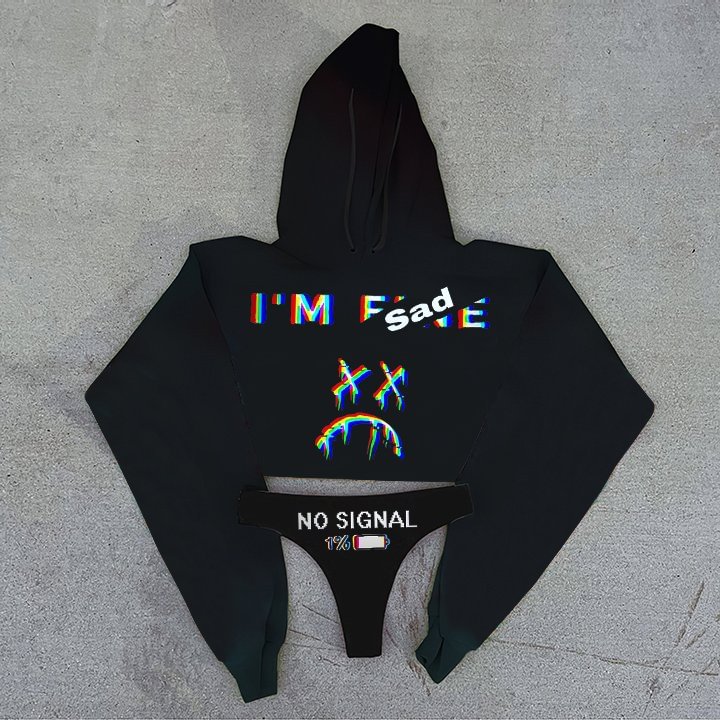 Gradient Letter Printed Hoodie Thong Set
