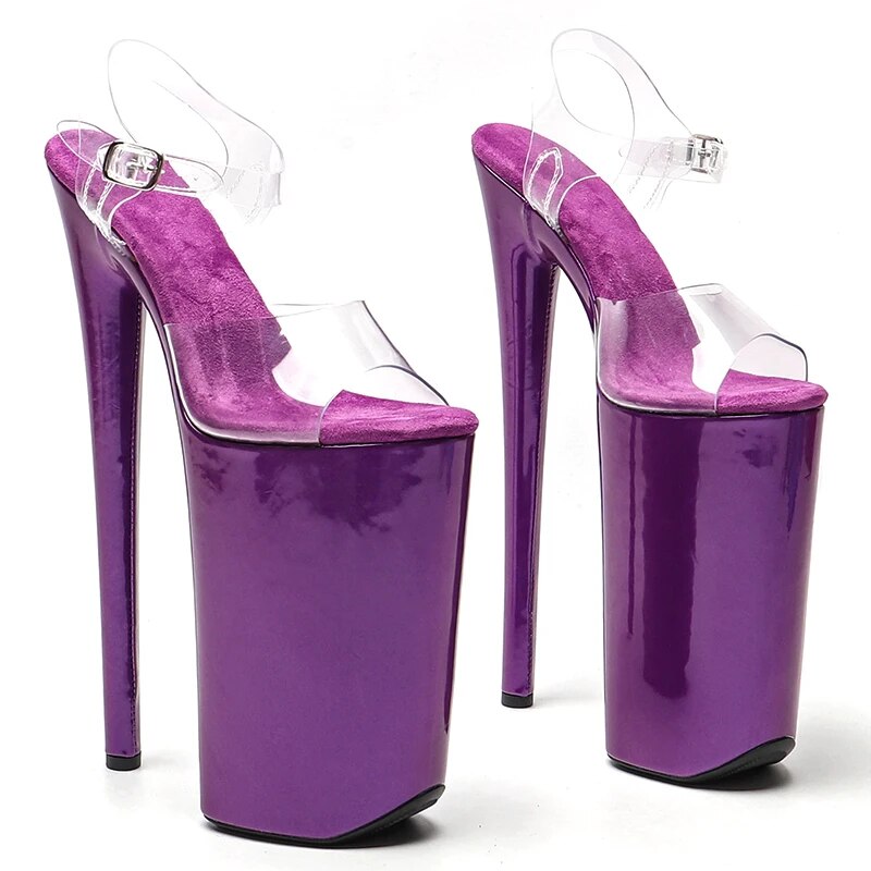 TAAFO 26CM/10inches PVC Patent Cover Platform And Heel Exotic High Heel Platform Pole Dance Sandals Shoes
