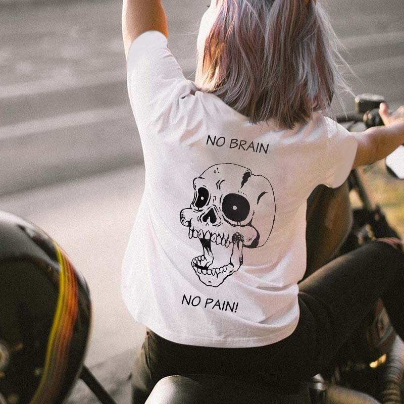 No Brain No Pain! Printed Casual Short-Sleeved T-shirt