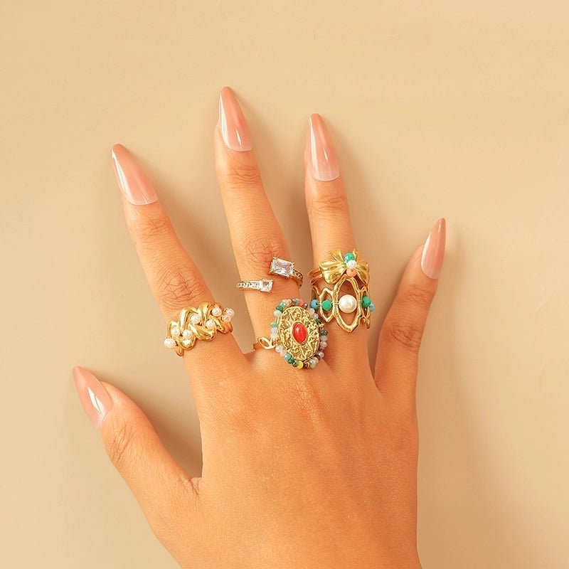 Elegant Sweet Korean Style Bow Knot 304 Stainless Steel Natural Stone Zircon 14K Gold Plated Plating Hollow Out Stainless Steel Rings