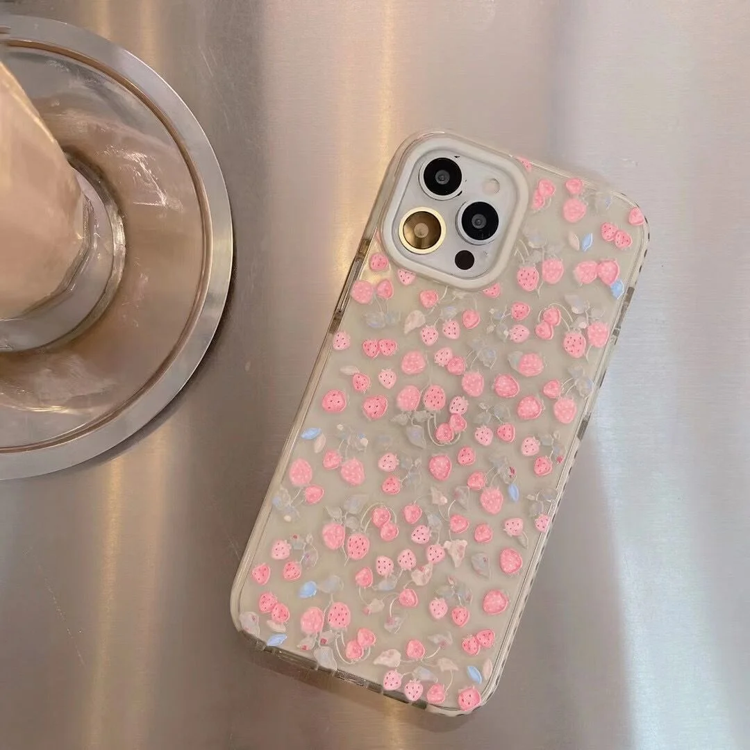 Tiny Floral Strawberry Transparent Phone Case
