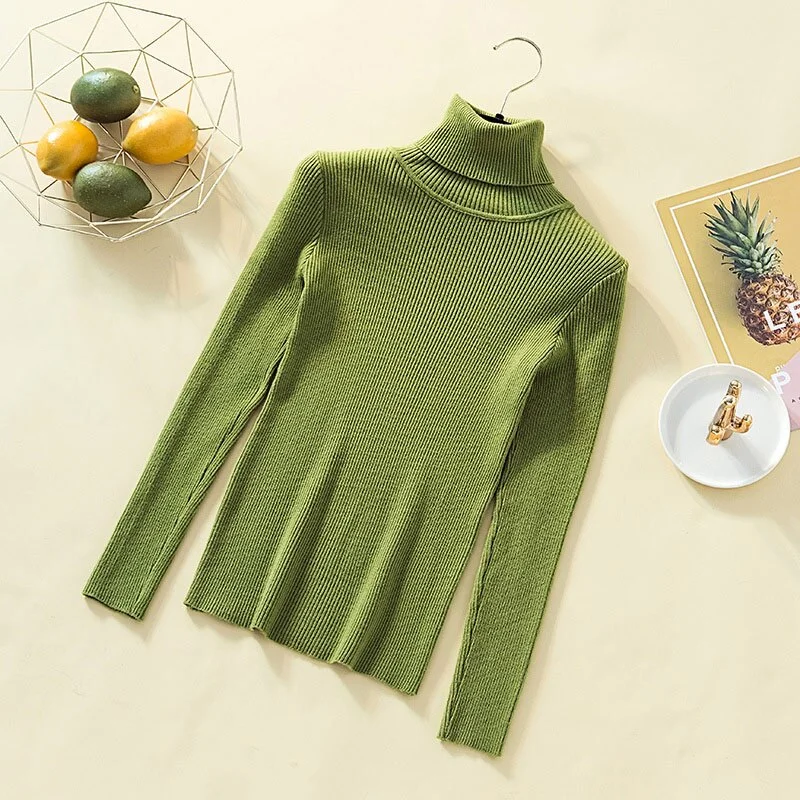 Pullover Turtleneck Sweater Women Solid Basic Slim Casual Tops Knitwear Autumn Winter Clothes Women Jumper Sweaters Pull Femme