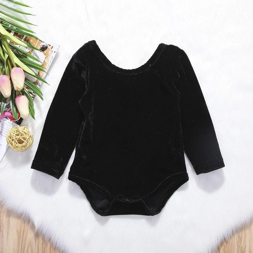 2018 Brand New XMAS Newborn Toddler Infant Baby Girls Bowknot Bodysuit Long Sleeve Jumpsuit Pleuche Clothes Backless Outfits