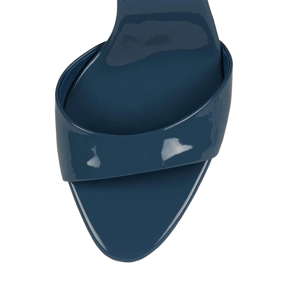 Women's Navy Round Toe Slip On Mules Shoes with Stiletto Heel