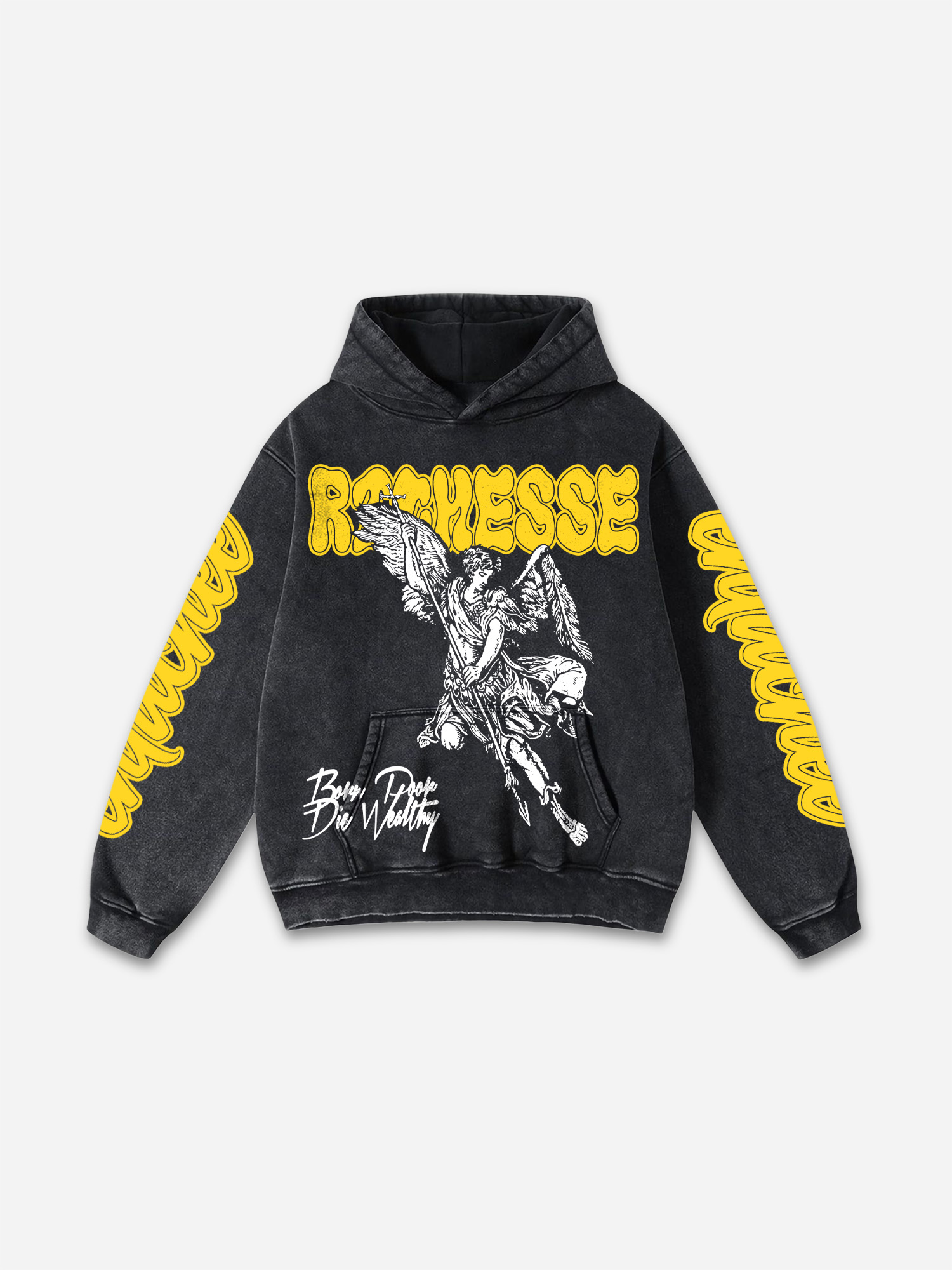 Vintage Richesse Print Graphic Acid Washed Oversized Hoodie - SOPULA