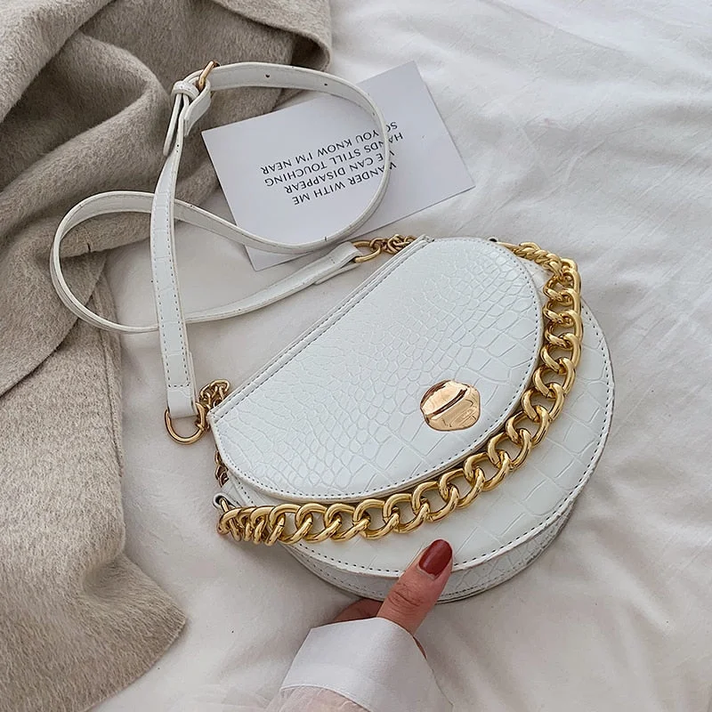 Luxury Brand Crocodile pattern Saddle bag 2021 New Quality PU Leather Women's Designer Handbag Chain Tote Shoulder Messenger Bag