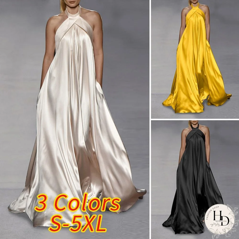 Women Fashion O Neck Pleated Long Maxi Dresses Solid Color Sleeveless Strap Baggy Vestido S-5Xl