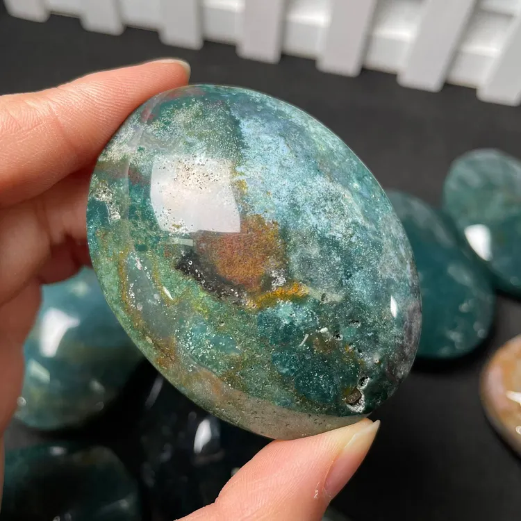 Ocean Jasper Heart Palm Stone 海洋碧玉爱心把玩-Helmsman Crystal