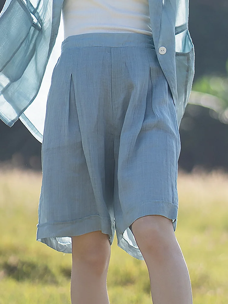 Women Summer Artsy Thin Pocket Ramie Cardigan Shirt+Pants