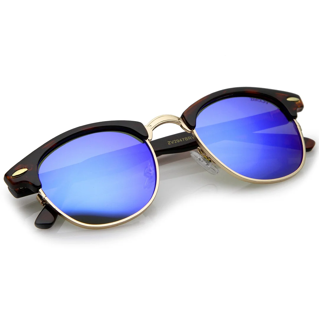 Classic Horn Rimmed Neutral Colored Lens Semi-Rimless glasses 49mm