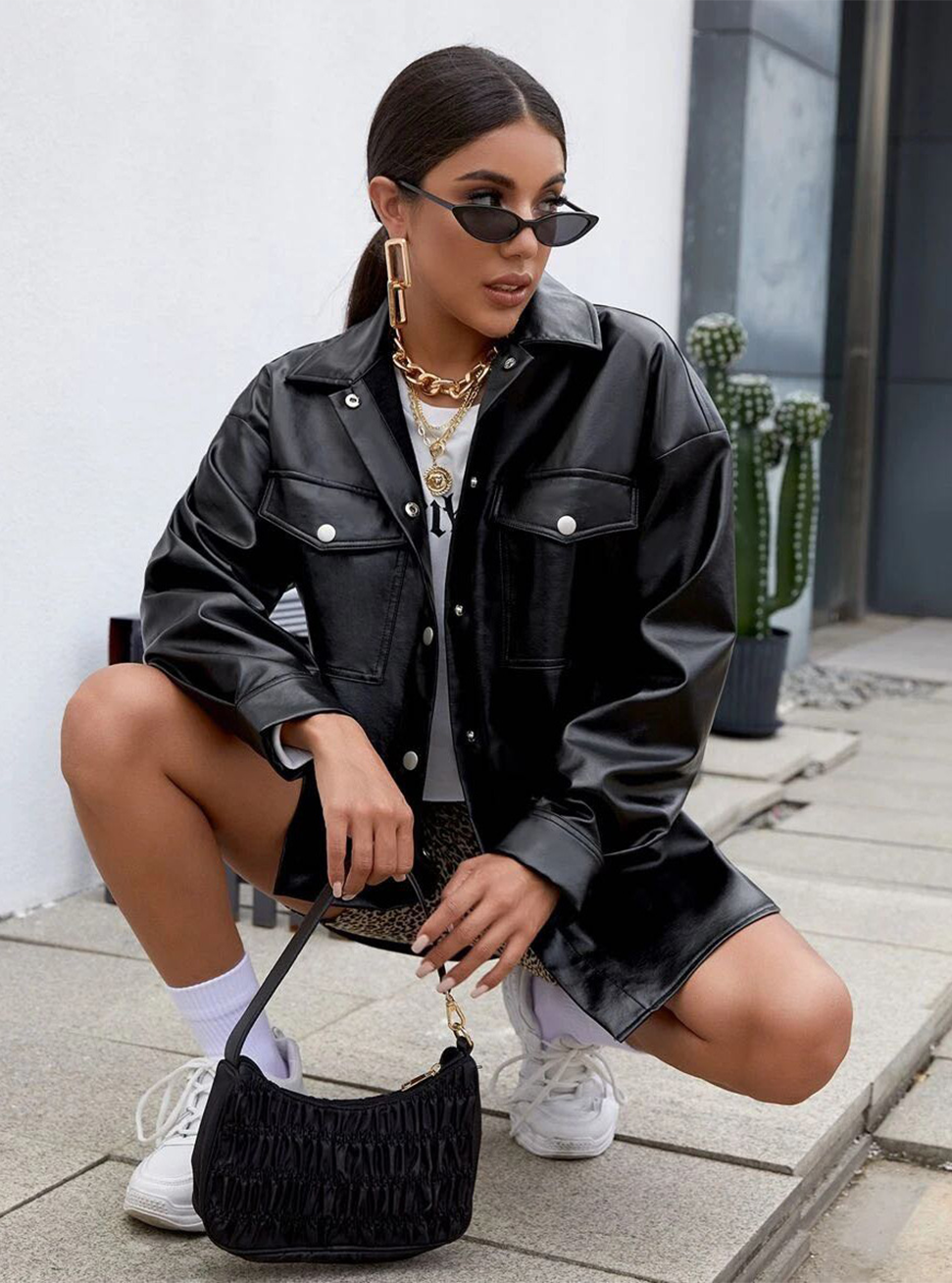 thdmladies PU Leather Short Coat thedmladies