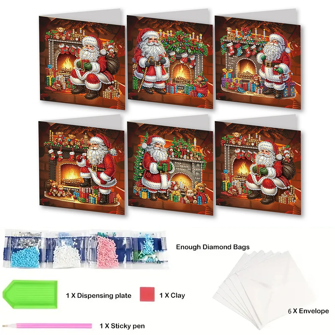 6Pcs Santa Claus DIY Diamond Painting Card for Friends Family Gift