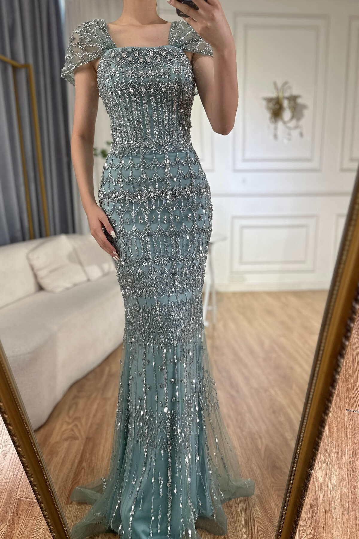 Bellasprom Strapless Sleeveless Detachable Cap Sleeves Evening Dress With Beadings Mermaid Bellasprom