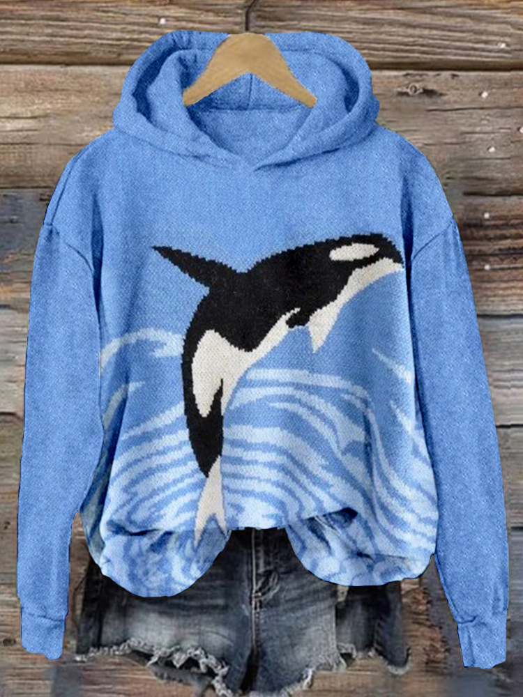 Whale Knit Art Pattern Vintage Cozy Hoodie  artssus